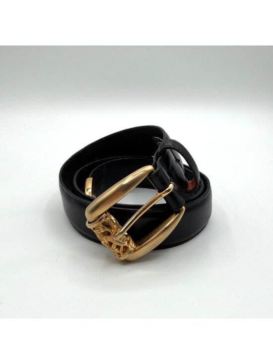 Brighton Accessories - Vintage 1993 Brighton Black Leather Belt Brass Buckle 41723 Size M